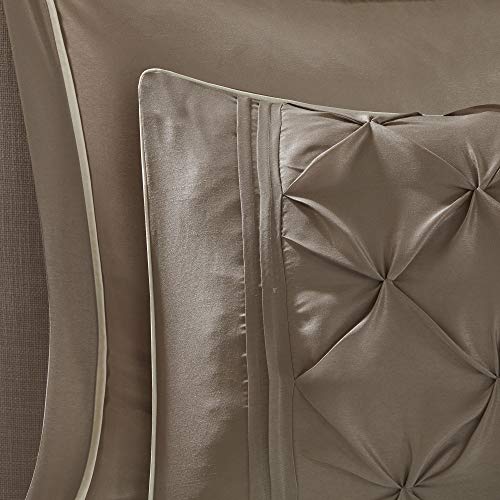Queen Faux Silk Comforter Set with Curtains & Pillows - Taupe, 24 Piece