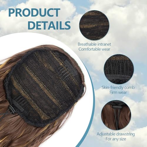 Curly Drawstring Ponytail Extension for Black Women 14 Inch P4/27 Highlight - Natural Water Wave Texture