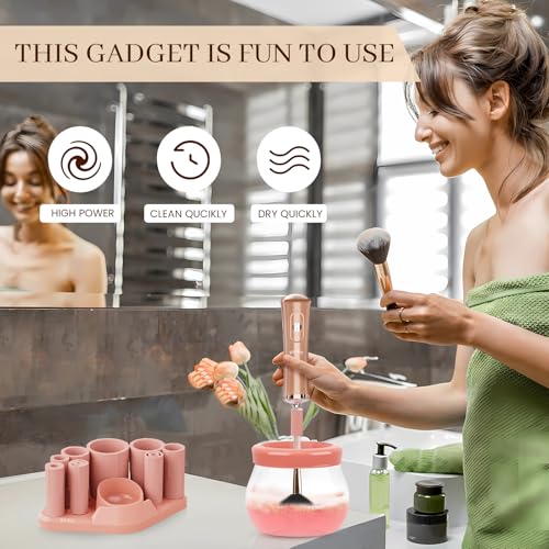 Electric Makeup Brush Cleaner Dryer Machine - Fast Spin & Dry - Gold-Peach