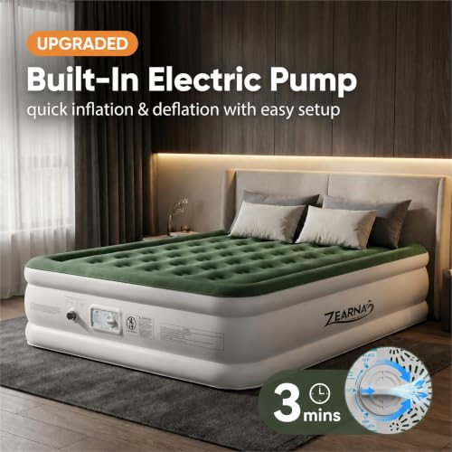 Zearna 18-Inch King Size Air Mattress with Built-In Pump & Flocked Top