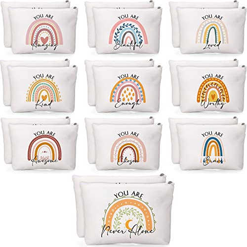 Rainbow Inspirational Canvas Makeup Bag Set - Thank You Gift for Women, 20 Pcs