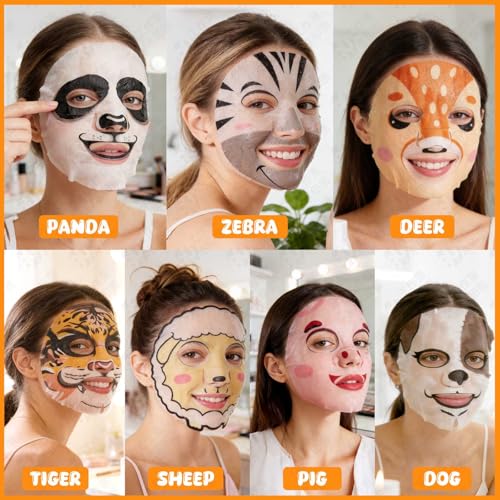 7 Packs Cute Animal Character Design Facial Masks, Deep Hyrating Spa Masks for All Skin Types, Gift for Kids' Birthady Party, Girl's Night, Enjoy Skincare Life