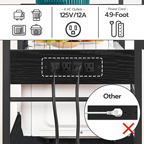 HOOBRO Black Bakers Rack with Power Outlets, Coffee Bar & Mesh Basket