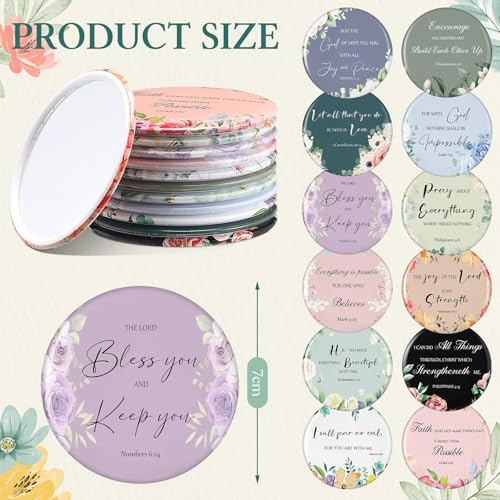Marsui 36 Pcs Christian Gifts for Women Mother's Day Church, 12 Set Christian Makeup Bags Bible Verse Compact Makeup Mirrors Lipstick Lip Balm Holder Bulk Bible Study Supplies Religious Baptism Gifts