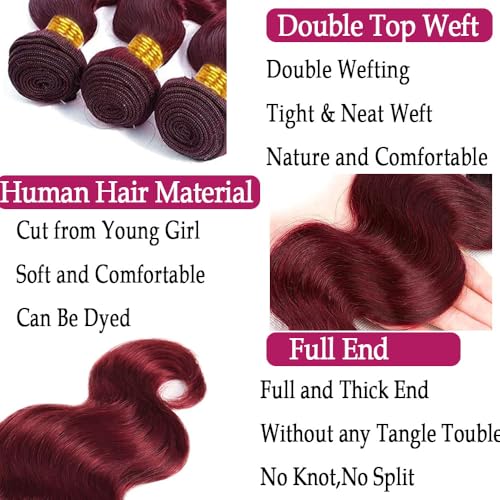 Burgundy Human Hair Extensions 14 Inch Body Wave Double Weft 100g