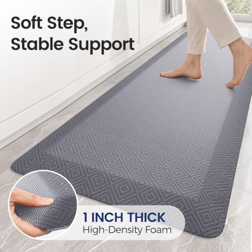 Grey Extra Thick Anti Fatigue Kitchen Floor Mat - 72"L x 20"W x 1" Thick, Supportive Standing Desk Mat