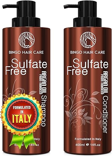 BINGO HAIR CARE Moroccan Argan Oil Shampoo & Conditioner Set - Sulfate Free, Anti Frizz, Deep Moisturizing for Curly & Damaged Hair - Argan Oil