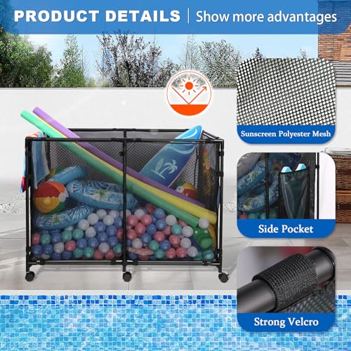 Large Pool Float Storage Rack - 271 Gallon Capacity, Metal Frame, Wheels