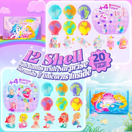 Shell Bath Bombs Set with Mermaid & Unicorn Surprise Toys for Kids