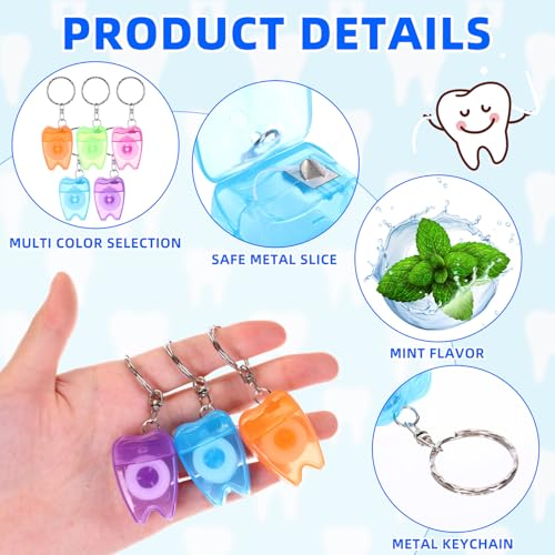 Mini Dental Floss Keychain Set - 50 Multicolor Tooth-Shaped Floss Picks, 16.4 Yards Each - Portable Oral Care for Travel & Gifts