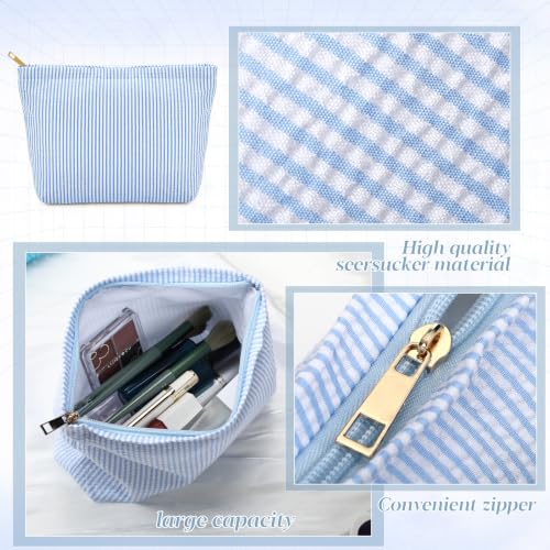 Sanwuta 6-Pack Seersucker Stripe Makeup Bags - Blue, Spacious & Durable