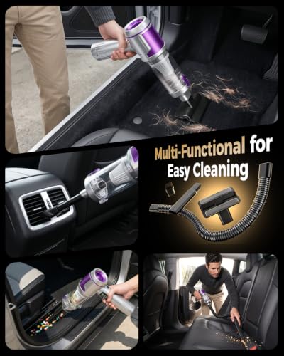 Silver Cordless Handheld Car Vacuum - 4-in-1 Portable Mini Cleaner with 22 kPa Suction