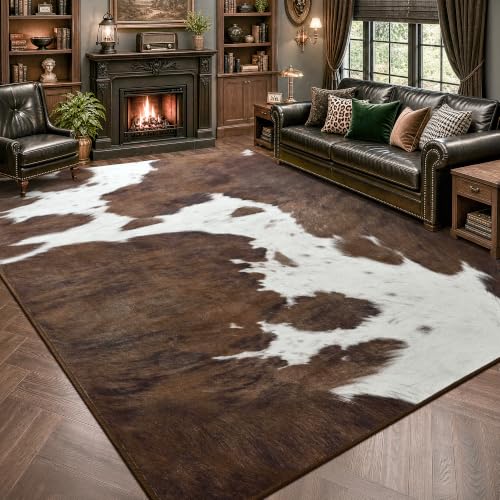 Foxmas 6x9 Brown Cow Print Rug - Southwestern Animal Pattern, Non-Slip, Machine Washable - Variation of THIS listing