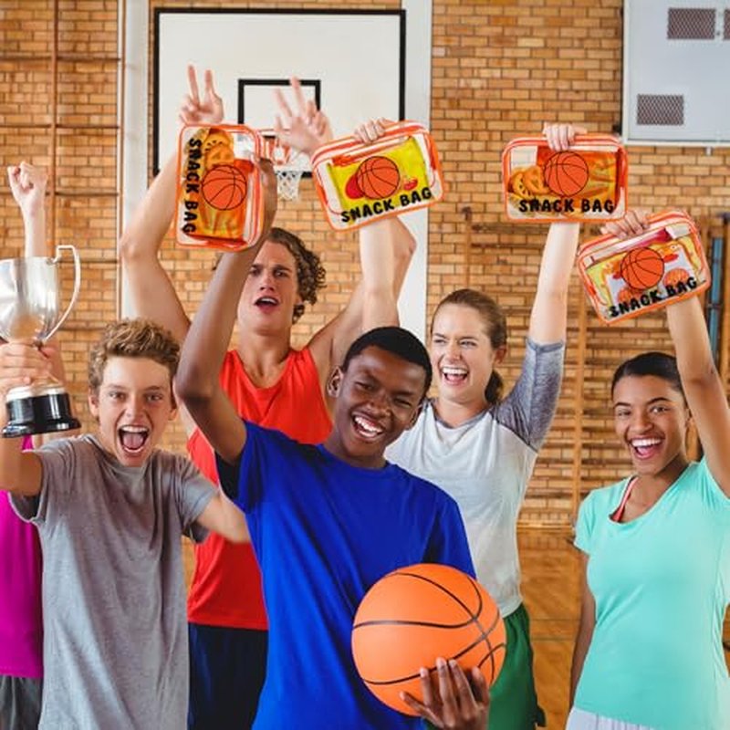 12 Pcs Basketball Snack Bags for Team Gifts Basketball Goodie Treat Candy Pouch Bags Clear PVC Waterproof with Zipper Party Favors for Team Ground Birthday Gifts Sport Supplies