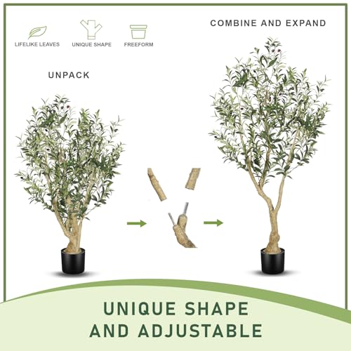 Artificial Olive Tree 5ft with Large Branches & Lifelike Fruits - Black Pot