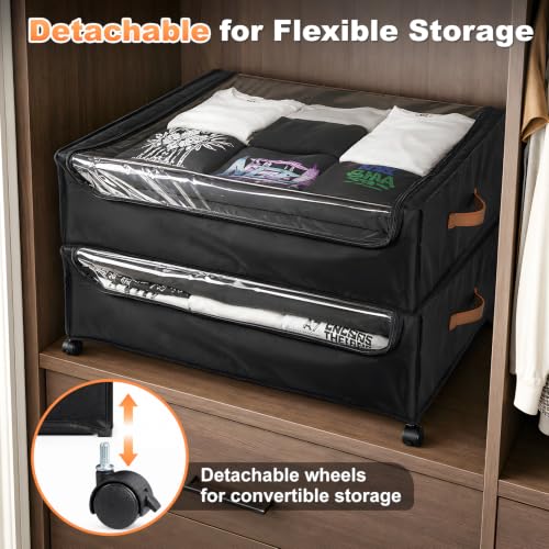Extra Large Under Bed Storage Box with Wheels - 100L, Black, 30.7" x 24" x 9.5"
