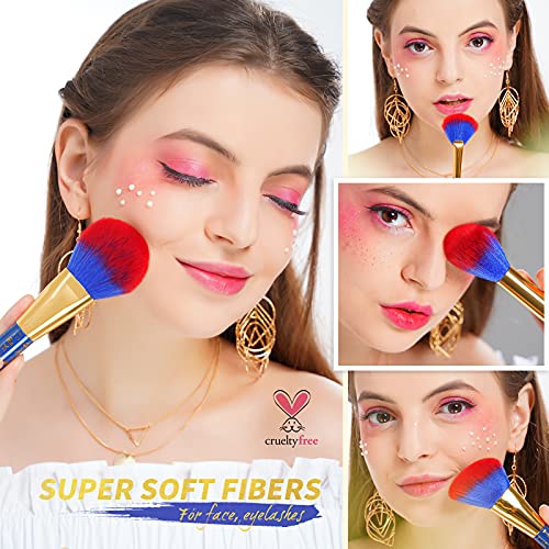 Docolor 19Pcs Bastet Cat Makeup Brushes Set + 34 Colors Tropical Eeyshadow Palette Ultra Pigmented Matte Shimmer Metallic Natural Blendable Soft Cream Powder Long Lasting Waterproof Make Up Eye Shadow