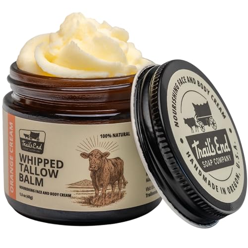 Handmade Whipped Tallow Balm - Orange & Vanilla Cream - Grass Fed & Finished - Infused Organic Jojoba oil - Natural Body Butter for Face, Body & Sensitive Skin (Eczema, Rosacea, Infant to Adult)