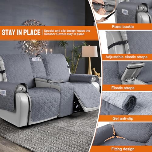 VANSOFY Waterproof Loveseat Recliner Cover with Console Dark Gray 2 Seater