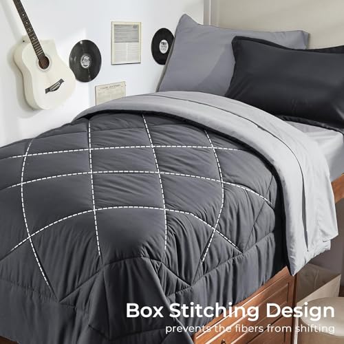 HEVUMYI 5-Piece Twin XL Comforter Set - Dark & Light Grey Bed in a Bag, 68x88 Inches