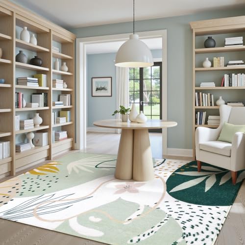 Lahome 8x10 Green Machine Washable Area Rug - Non-Slip Indoor Floor Carpet