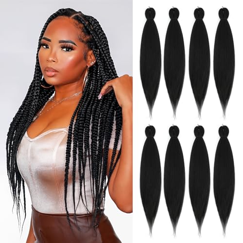 Pre-Stretched Braiding Hair - 40 Inch 8 Packs Natural Black Yaki Texture for Twist and Box Braids - Variation of 40 Inch (Pack of 8) / 1B