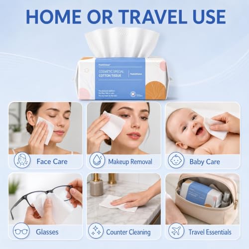 Disposable Face Towels 100 Count Pack of 3 - Soft Cotton Dry Wipes for Face & Makeup Removal