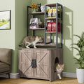 Grey Cat Litter Box Enclosure with 4 Shelves & Doors, Fits Most Sizes
