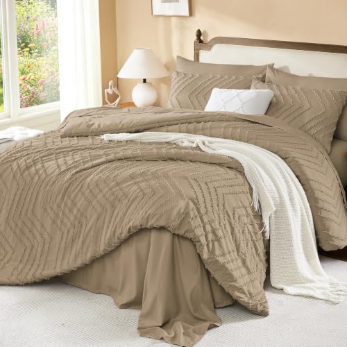 California King Comforter Set with Sheets - Taupe Boho 7-Piece Bed in a Bag, Amber Brown Variation