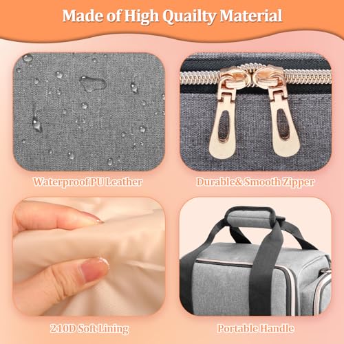 Large Nail Polish Organizer Bag Holds 80 Bottles (15ml/0.5 fl.oz), Portable Nail Lamp Kit Shoulder Case with 4 Removable Pouches, Multiple Pockets for Nail Supplies Storage (Elegant Gray)