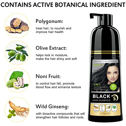 3 in 1 Semi-Permanent Black Hair Dye Shampoo - 13.5 Fl Oz Grey Coverage
