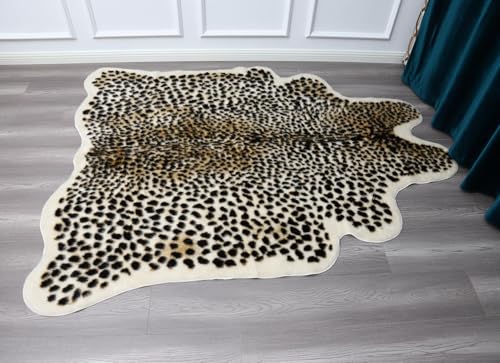 Multi Leopard Faux Fur Area Rug 5.2ft x 6.5ft - Cheetah Print Animal Print