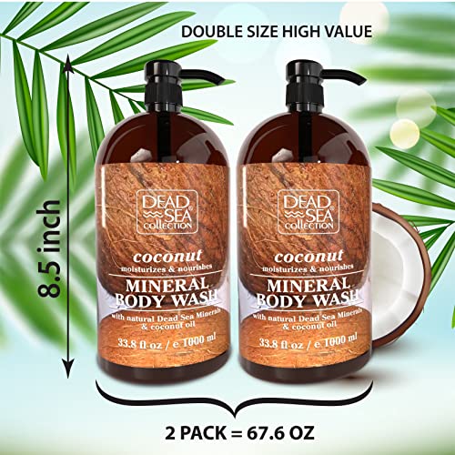 Dead Sea Collection Coconut Body Wash for Women & Men - 2 x 33.8 fl oz with Dead Sea Minerals & Coconut Oil