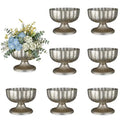 Retro Silver Vase Set of 8 for Centerpieces - Antique Metal Flower Holders, Wedding & Party Decor