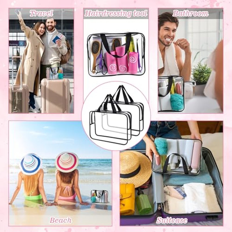 10 Pack Large Clear Waterproof Storage Bags clear with handles with Zipper bags Travel Organizer Cosmetics Books and Home Organization