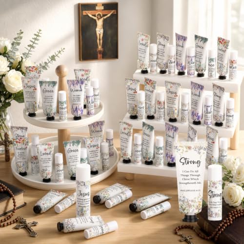 24 Sets Christian Hand Cream and Lip Balm Gift Set with Bible Themes - Christmas Religious Gifts for Women