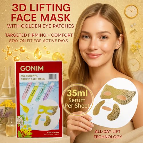 GONIM Eye Patches Eye Mask with Integrated Korean Face Mask-Collagen Peptides,Salmon DNA PDRN, Retinol & Caffeine, Eye Patches for Puffy Eyes and Dark Circles Korean Skin Care Anti Aging 35ml/1.18ozx8