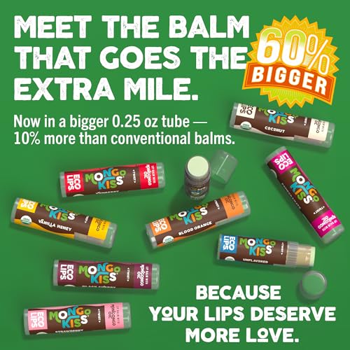 Mongo Kiss Organic Lip Balm 6-Pack by Eco Lips 100% Organic Beeswax & Cocoa Butter Lip Care with Mongongo Oil - Soothe & Moisturize Dry & Cracked Lips - Made in USA. (Pomegranate, Yumberry, Blood Oran