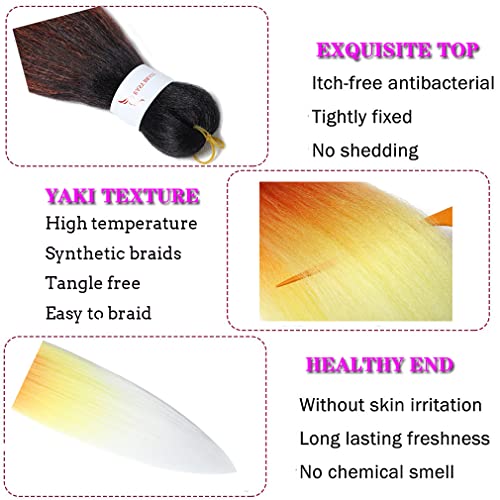Pre Stretched Braiding Hair Extensions 30 Inch 6 Pack - Black-Red-Yellow-White