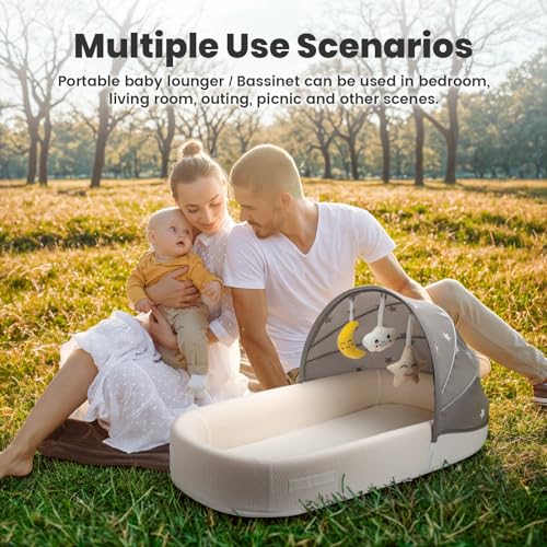 Portable Baby Bassinet Travel Crib for Newborns & Infants - Foldable & Washable, Grey