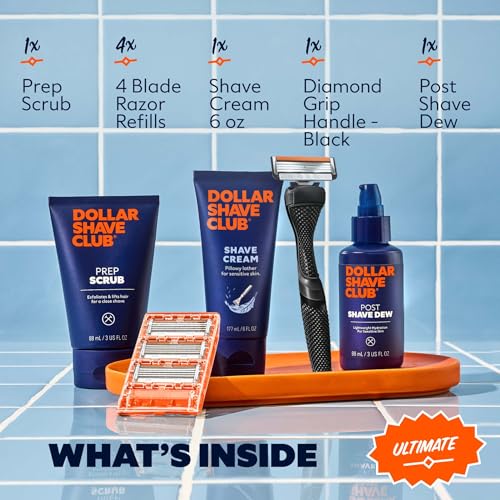 Dollar Shave Club 4 Blade Razor Shaving Set with Pre & Post Routine (Black, 1 Count)