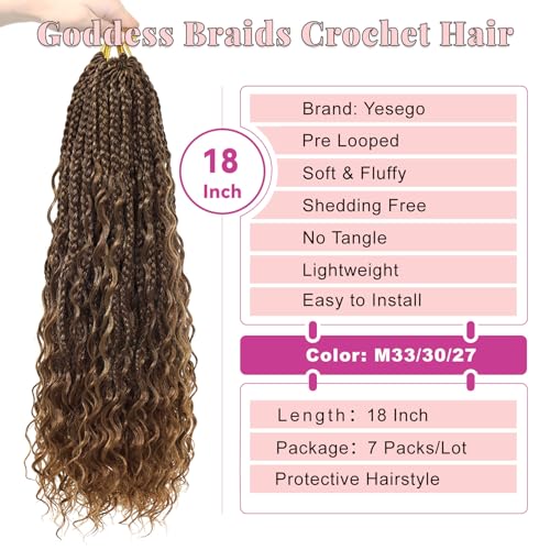 18 Inch Boho Box Braids Crochet Hair for Black Women - Chocolate Brown Mix Camel Blonde M33/30/27
