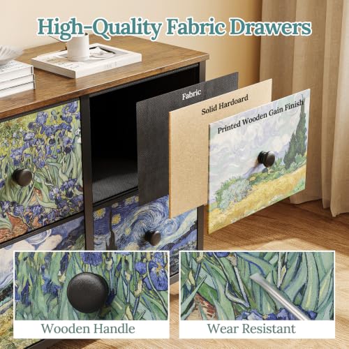 EXOTICA 6-Drawer Dresser with Van Gogh Pattern, 39x11.8x21.7 Inches, Fabric Storage, Wooden Top, Bedroom & Living Room Furniture