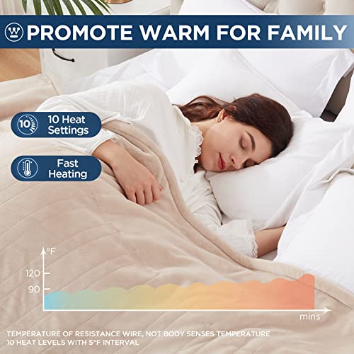 Full Size Electric Blanket 80 x 84 Beige - Safe & Soft Flannel Heating
