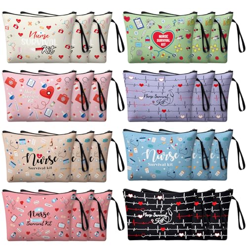 Fashionable Nurse Cosmetic Bags Bulk - 24 Pack with Handles, Vibrant Colors