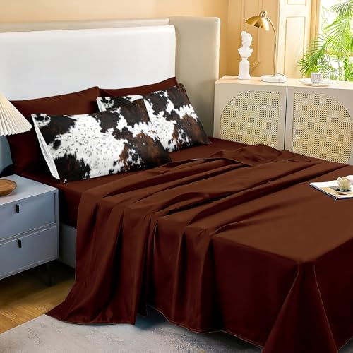 Brown Cowhide Comforter Set Queen - 8 Pieces Western Farmhouse Bedding