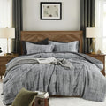 MaiRêve Oversized Queen Comforter Set with Charcoal Grey Crinkle Texture - 7 Pieces
