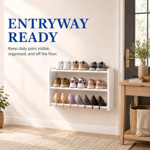 White 3 Pack 3-Tier Wall Mounted Shoe Rack Adjustable Hanging Shoe Organizer