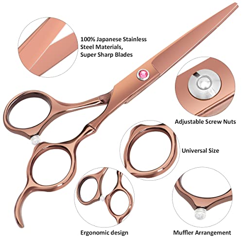 XUGOU Professional Hair Cutting Scissors Set Brown - Stainless Steel Barber Shears, Thinning & Straight Scissors, Salon Gift