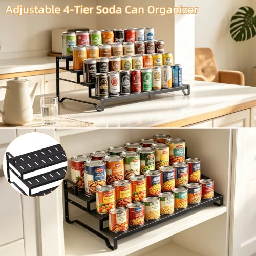 Attelite 4-Tier Expandable Can Organizer for Pantry, 2 Pack - Metal Canned Food Storage Rack
